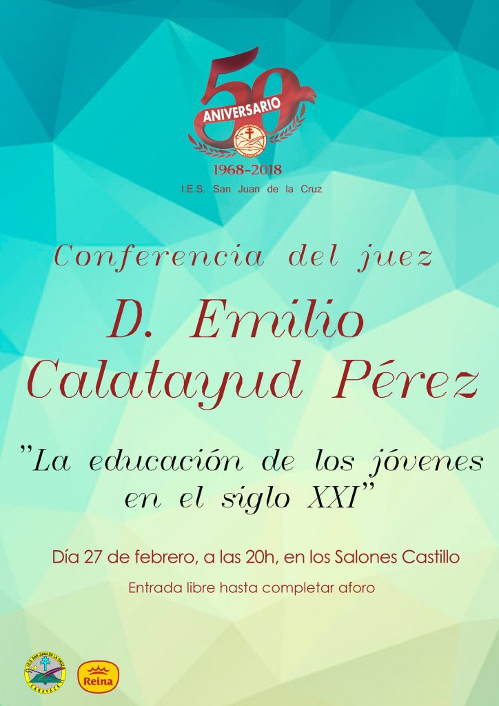 Cartel de la conferencia del juez Emilio Calatayud Pérez en los Salones Castillo de Caravaca.