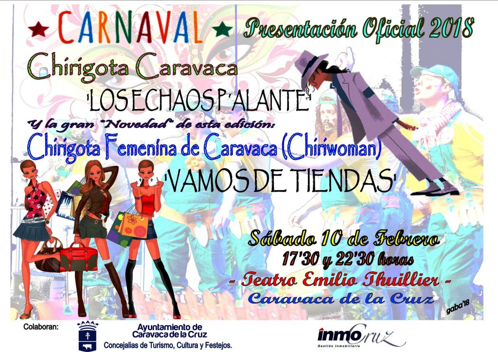 Cartel de la presentación oficial del Carnaval de Caravaca 2018 con la actuación de las chirigotas.